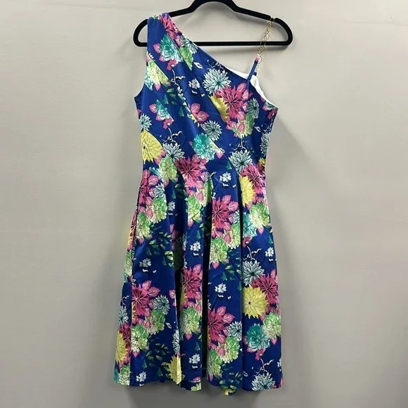 BGL Floral Print One Shoulder Cotton Dress Pleats Sz 10 (EU 42) Party Wedding - Picture 2 of 12